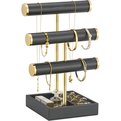 3-Tier Necklace Holder Organizer, PU Jewelry Display Stand -Black