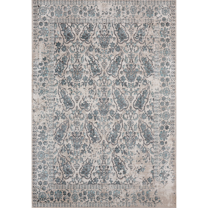 Tapis oriental bleu / beige Rummond, Rectangle 7 pi 10 po x 10 pi 6 po