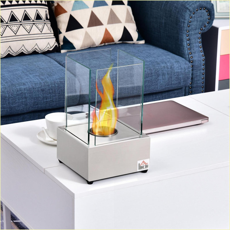 Foyer de table à l'éthanol, 7,75 po x 7,75 po x 13 po, 160 pieds carrés, 2 heures de combustion | Acier inoxydable | Argent brossé