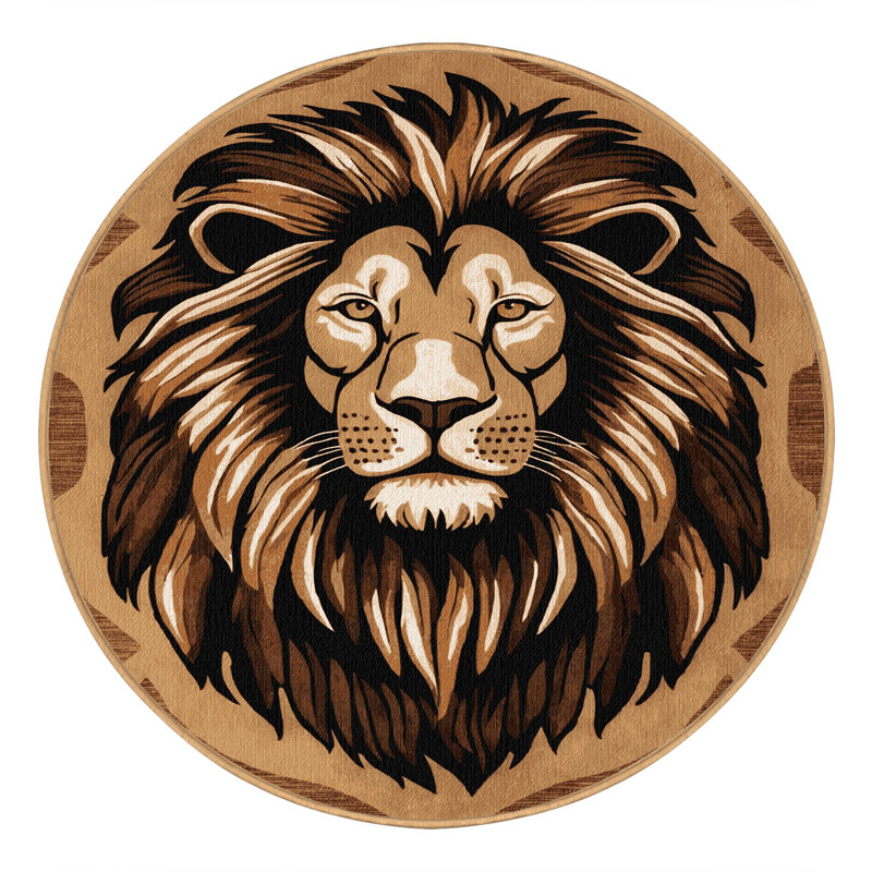 Washable Lions Big Cats Area Rug, Round 3'