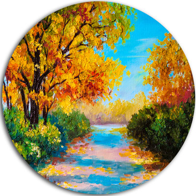 «Autumn Forest with Colorful River», reproduction d'art sur métal