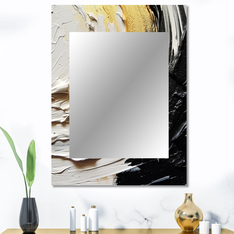Gold Black Spiral Illusions III - Abstract Spirals Unique Wall Mirror, Modern Mirror, Printed Metal Art, 40" x 30"