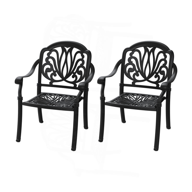 Chaise de patio en aluminium 2 pièces avec structure noire et coussins bruns