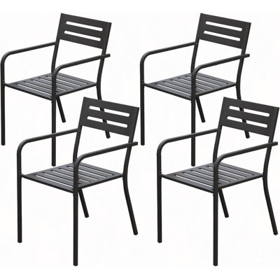 Ensemble de 4 chaises de salle à manger de patio, ensemble de 4 chaises d'extérieur robustes en métal, chaises de jardin empilables avec accoudoirs ergonomiques, ensemble de chaises de patio pour patio de jardin