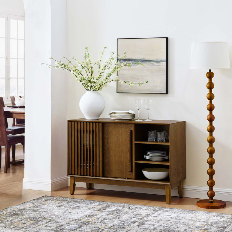 47.3" Farmhouse Fluted Sideboard Buffet Cabinet With 2 Doors & Solid Wood Feet
