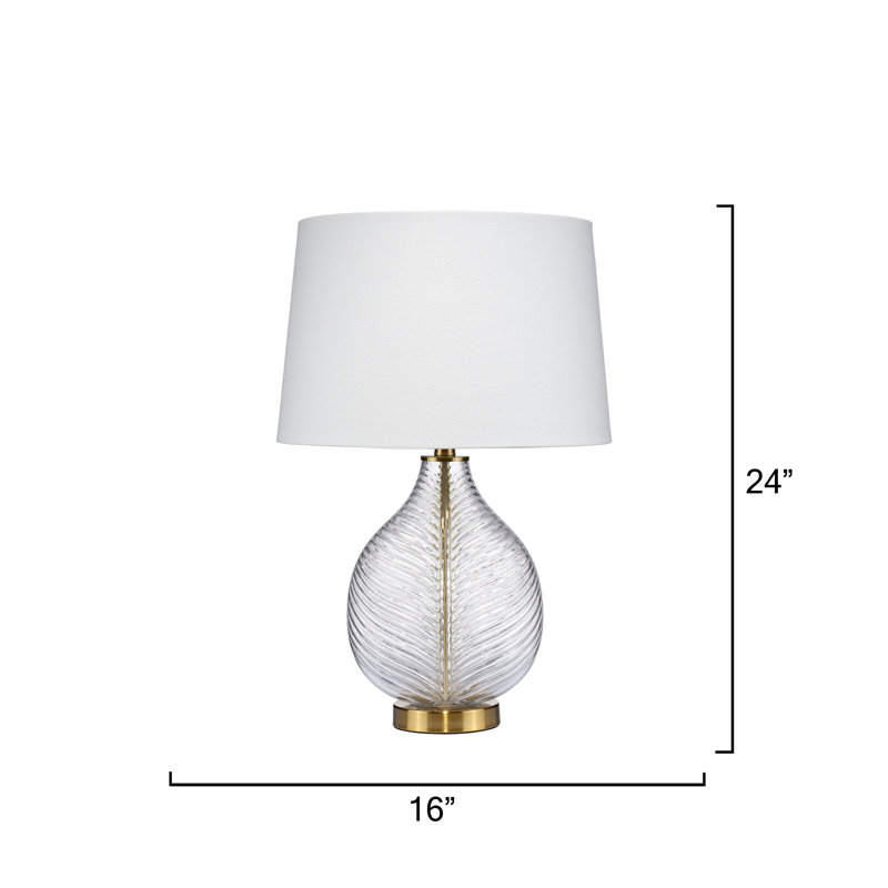 Maple Table Lamp with Linen Shade, Clear Glass