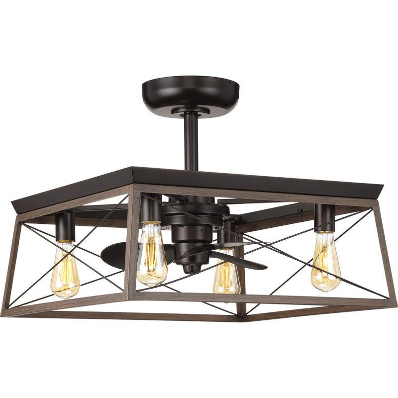 22'' Ceiling Fan with Light Kit, Black/Antique Bronze
