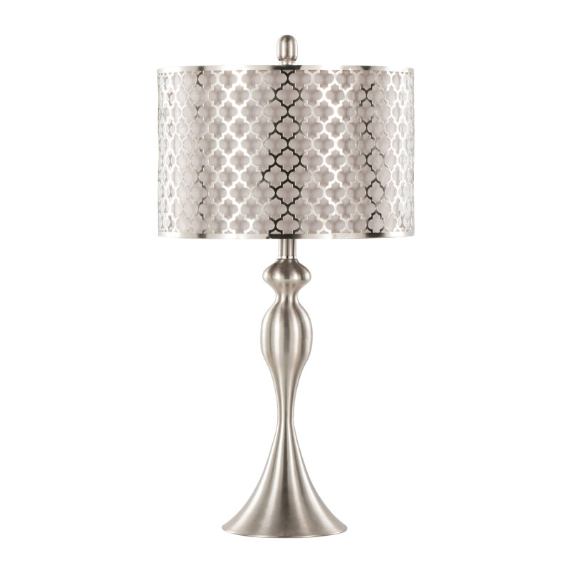 Ashland 27" Contemporary Table Lamp in Brushed Nickel with Light Grey Linen and Brushed Nickel Laser Cut Shade from Grandview Gallery by LumiSource - Set of 2