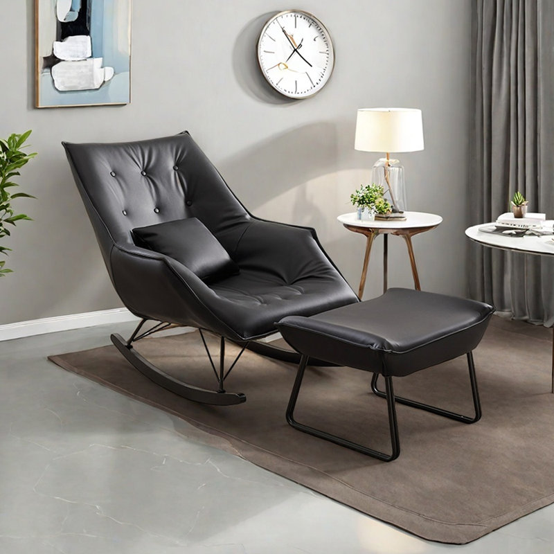 Chaise berçante simple de salon avec repose-pieds, Noir
