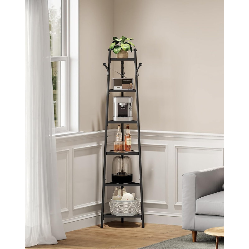 Six layer cookware rack, kitchen triangular shelf storage tower, pot storage rack, corner shelf, kitchen use, black