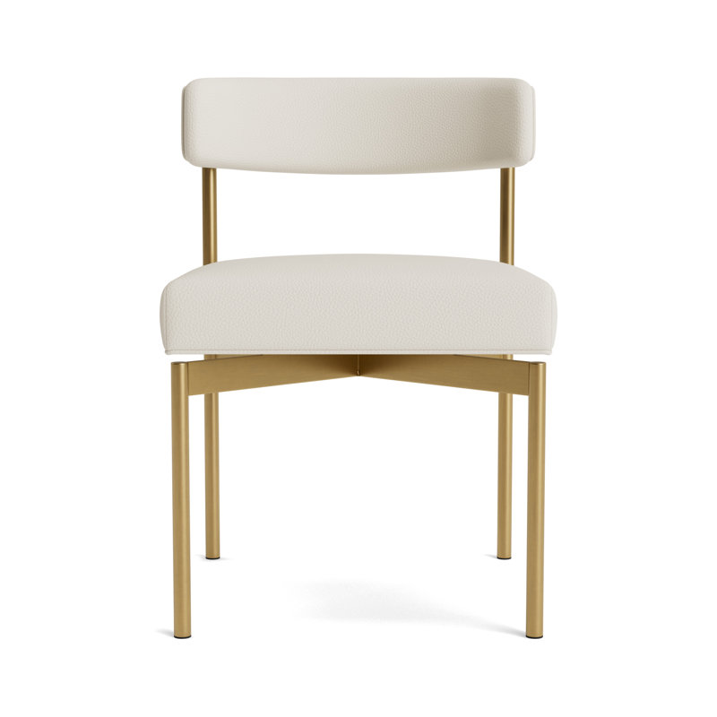 Remy Upholstered Dining Chair, Brushed Brass, Greenwich Performance Leather - Cream