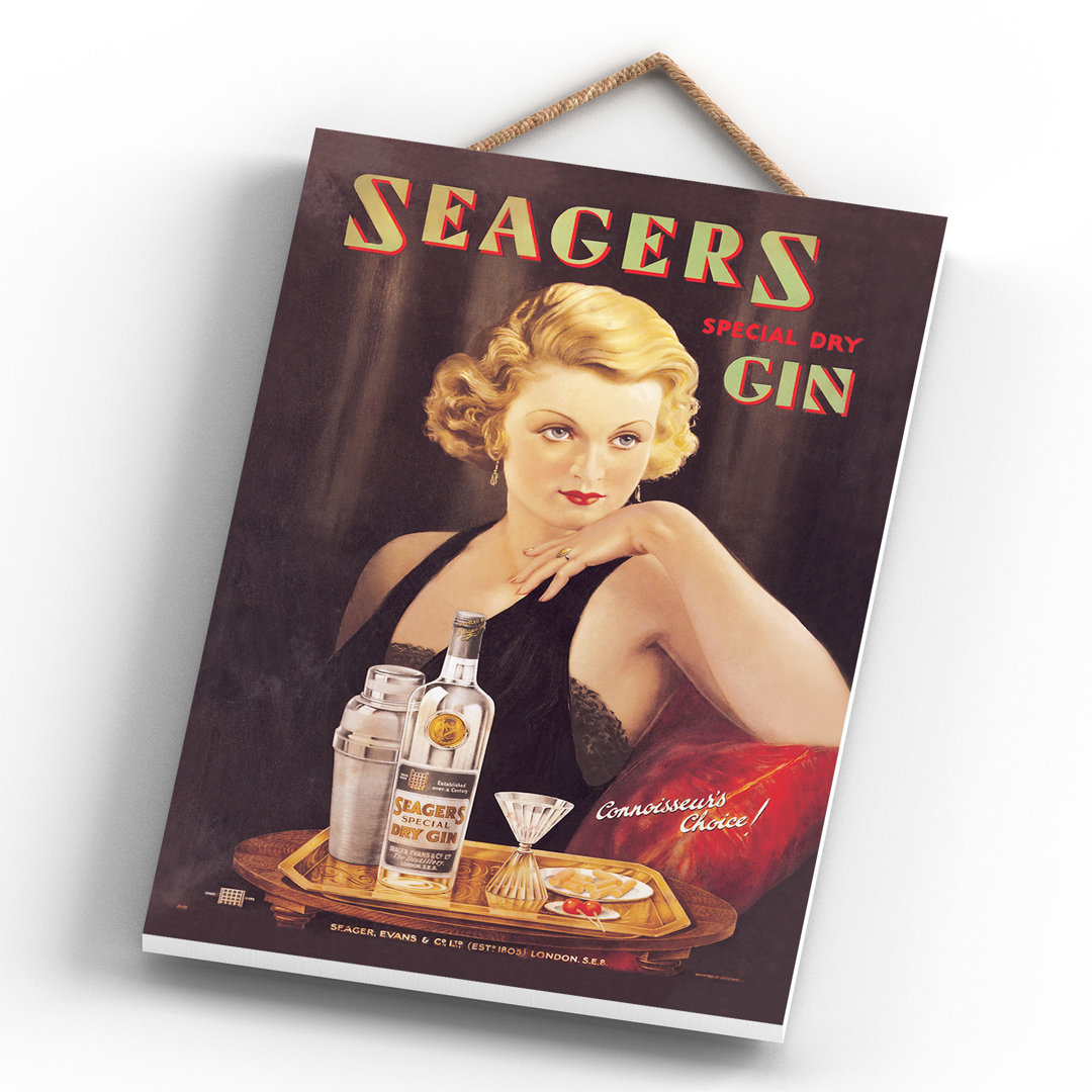 Seagers Gin Vintage Retro Poster Design On Wooden Plaque