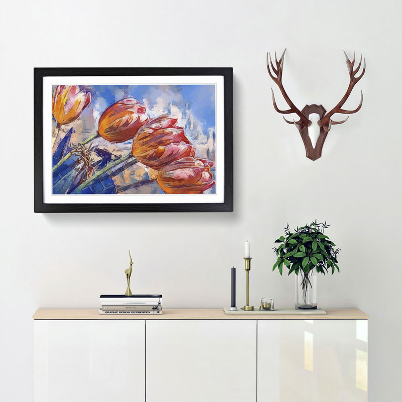 Tulips in Spring in Abstract - Picture Frame Painting Print, Black, 40cm H x 60cm W x 2cm D