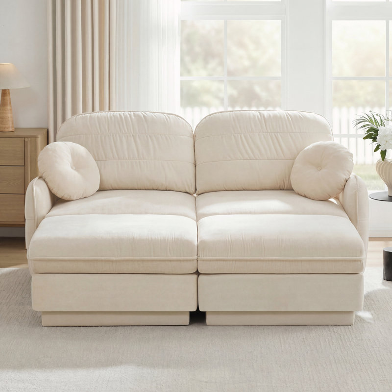 Canapé à assise profonde avec repose-pieds mobiles, Beige crème