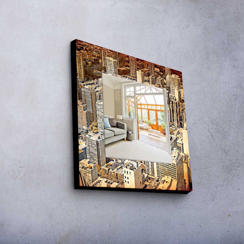 Élégant miroir décoratif avec cadre 100% bois de pin, 19,7 po x 19,7 po | Miroir en verre véritable (épaisseur: 0,2 pouce) | Peinture sur tissu élégante | Parfait pour la décoration intérieure et le vestibule, design durable et chic