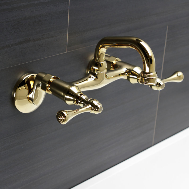 Kingston Brass Kingston Two-Handle 2-Hole Wall Mount Bar Faucet, Polished Brass