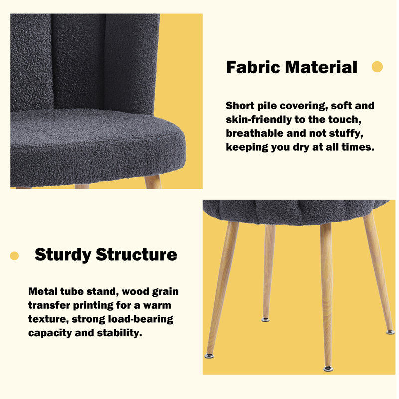 Modern Lotus Backrest Fabric Upholstered Dining Chair (Set of 2), Black