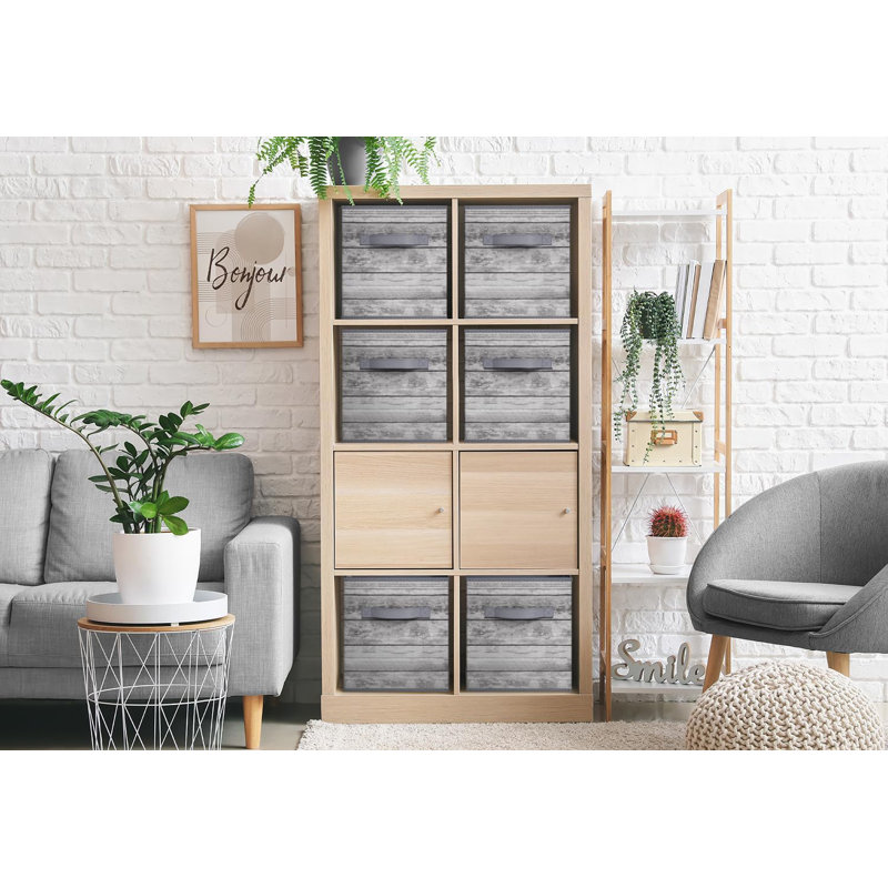 11" Foldable Fabric Storage Cube Bins with Handles, 1 Piece, Wood Gray, Gray