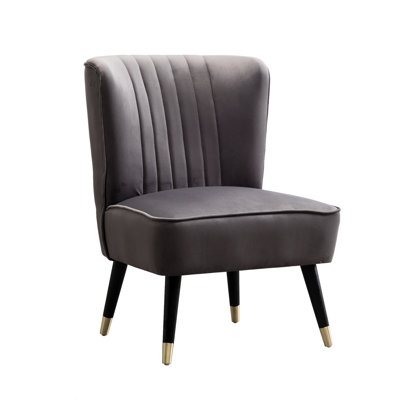 Gray Velvet Accent Chair - Dense Foam Seat Cushion, Graceful Lined Stitching, Rubberwood Legs With Gold-tone Finish, 26"w X 33"h Contemporary Upholstery Padding, Stylish Black & Ends, 26"d