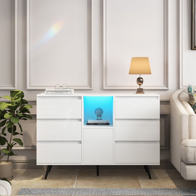 Modern White Gloss Sideboard Cabinet With Advanced LED Light And Powerful Storage