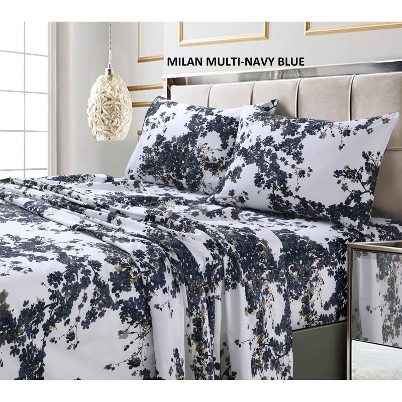 Tribeca Living Printed 300 Thread Count Sheets 100% Cotton Floral Sheet Set, King Sheet Set + Fitted Sheet + 2 Pillowcases