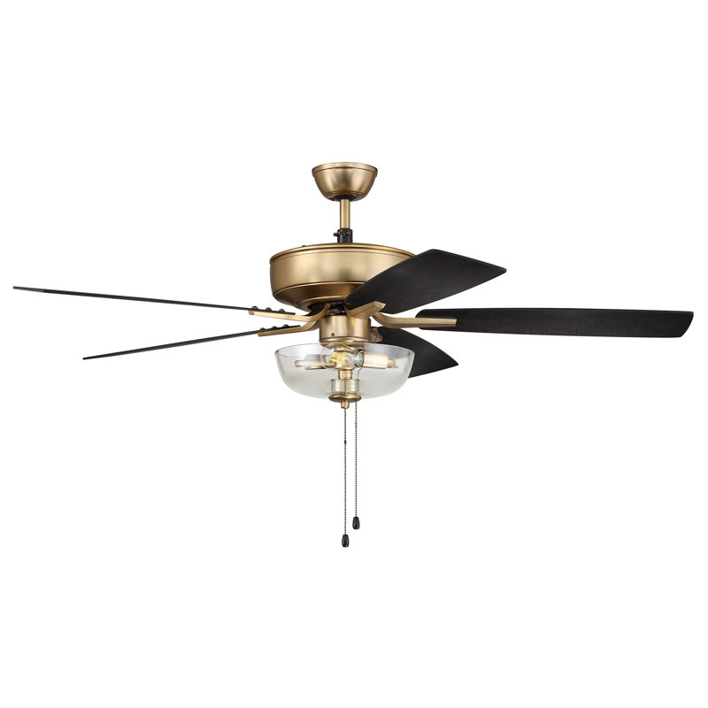 52'' Ceiling Fan with Light Kit, Satin Brass/Black