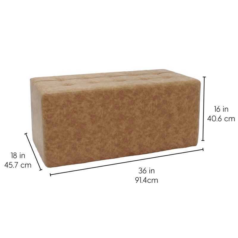 Pecan Distressed Faux Leather Rectangular Tufted Ottoman