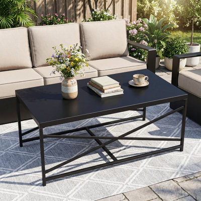 Table basse d'extérieur moderne rectangulaire en fer pour patio l 47 po x P 25 po