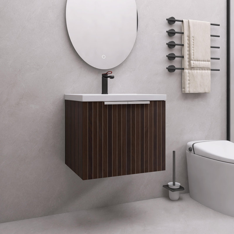 Meuble-lavabo mural 24 po avec lavabo en résine, 2 portes à fermeture douce