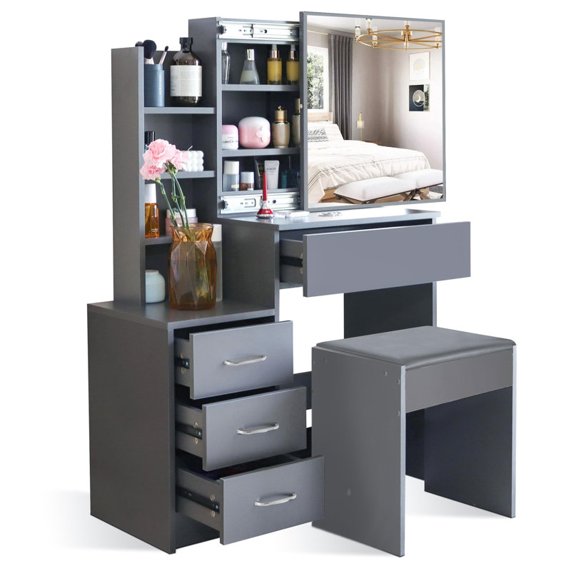 Biff Dressing Table with Mirror, Dark Grey