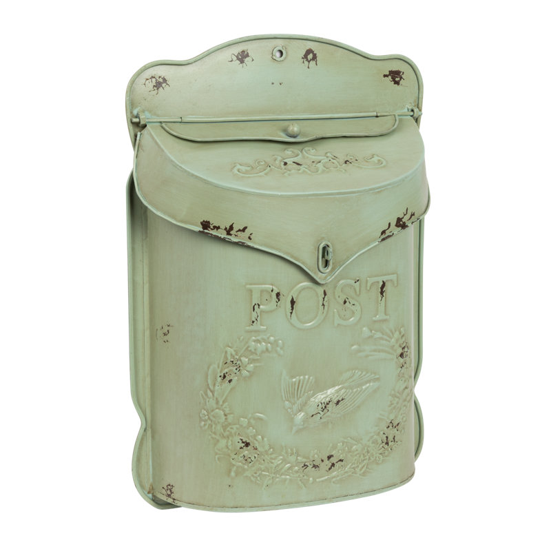 Embossed Metal Post Box with Distressed Finish, Aqua