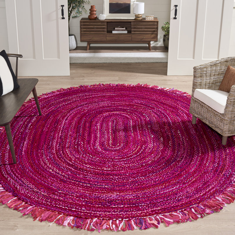 Tapis en coton tressé à la main de couleur unie, Rond 3 pi