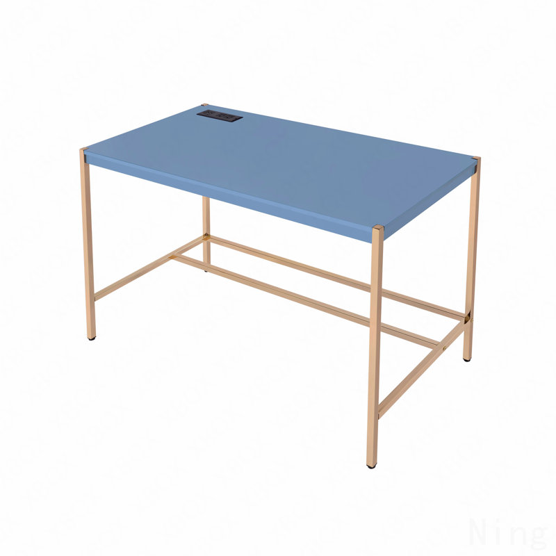 Navy Blue & Gold Finish Writing Desk W/Usb, Navy Blue