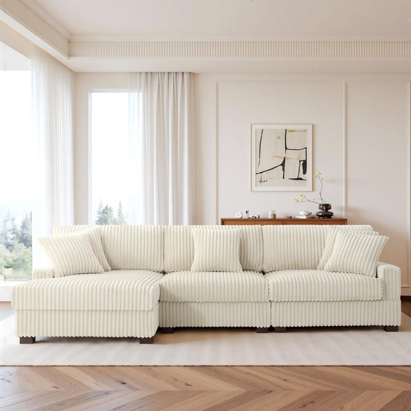 3 Seater Sectional, White Polyester/Foam Padding