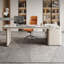 Bureau blanc / blanc + beige pierre rectangulaire + bois manufacturé avec 3 tiroirs-1461635367-1461635365
