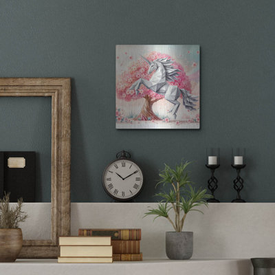  «Origami licorne» par Rey Klimt, art mural en métal, 12 po x 12 po