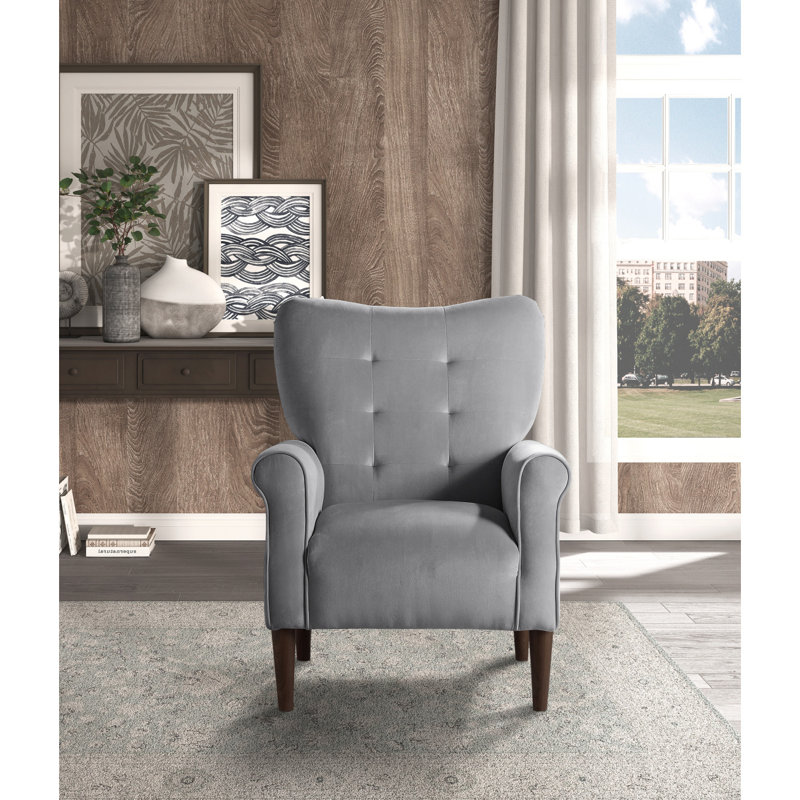 Fauteuil en velours rembourré avec dossier capitonné, Gris foncé