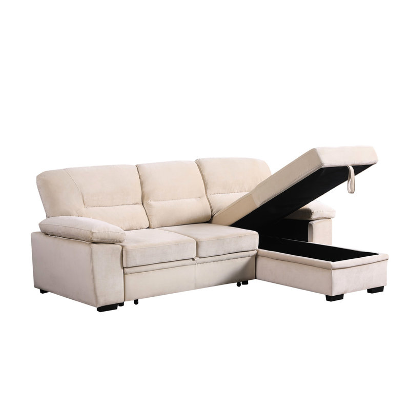 Canapé modulaire en velours beige avec méridienne réversible moderne