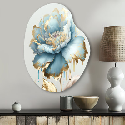 «Chic Blue Blooming Flower III», art mural asymétrique en forme de poire en fleurs