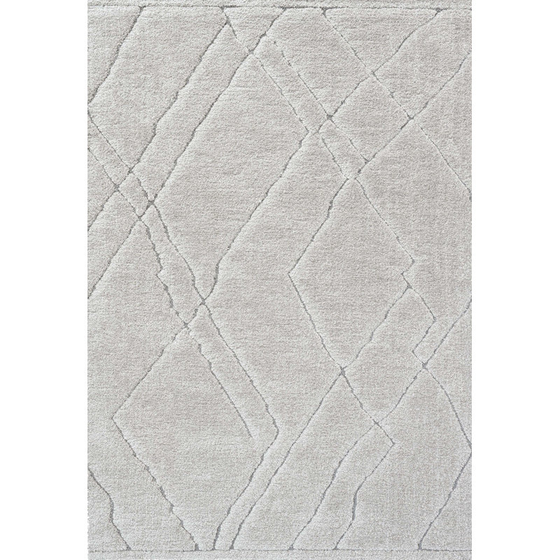 Tapis géométrique gris en polypropylène tissé à la machine, Rectangle 7 pi 10 po x 10 pi 10 po