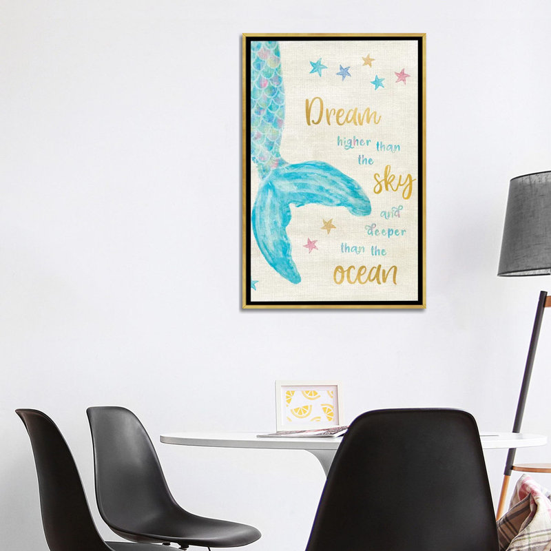 Art de rêve sirène, H 40 po x l 26 po x P 1,5 po, Toile encadrée d'or