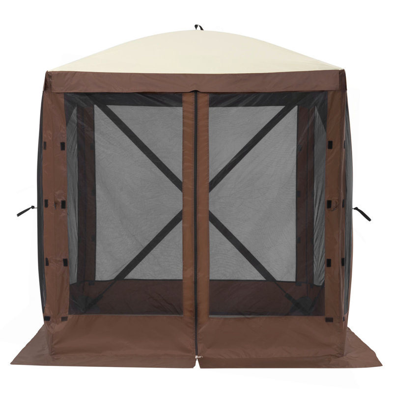 Tente pour abri de jardin Pop Up, abri de soleil avec auvent à 4 côtés avec 4 toiles amovibles et fenêtres en filet, moustiquaire à installation rapide avec moustiquaire, brun