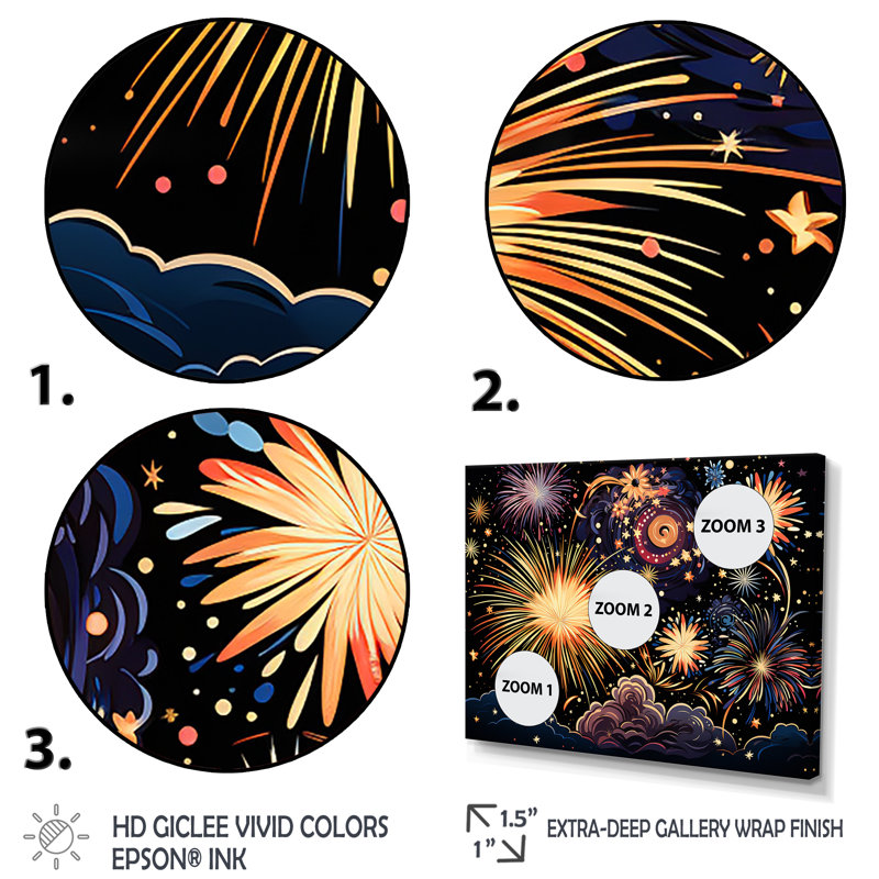 Feux d'artifice ciel céleste - art mural de feux d'artifice, Cadre flottant noir, H 12 po x l 20 po x P 1 po