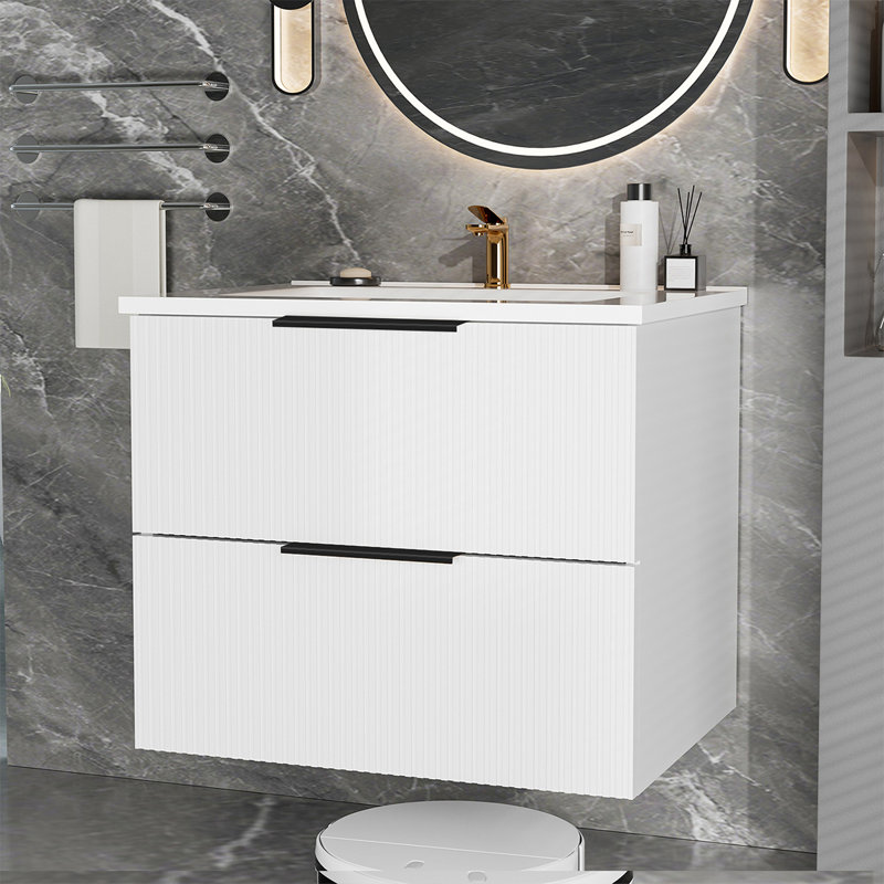 Meuble-lavabo 24 po avec lavabo en céramique - meuble-lavabo mural blanc, 24", Blanc / Blanc