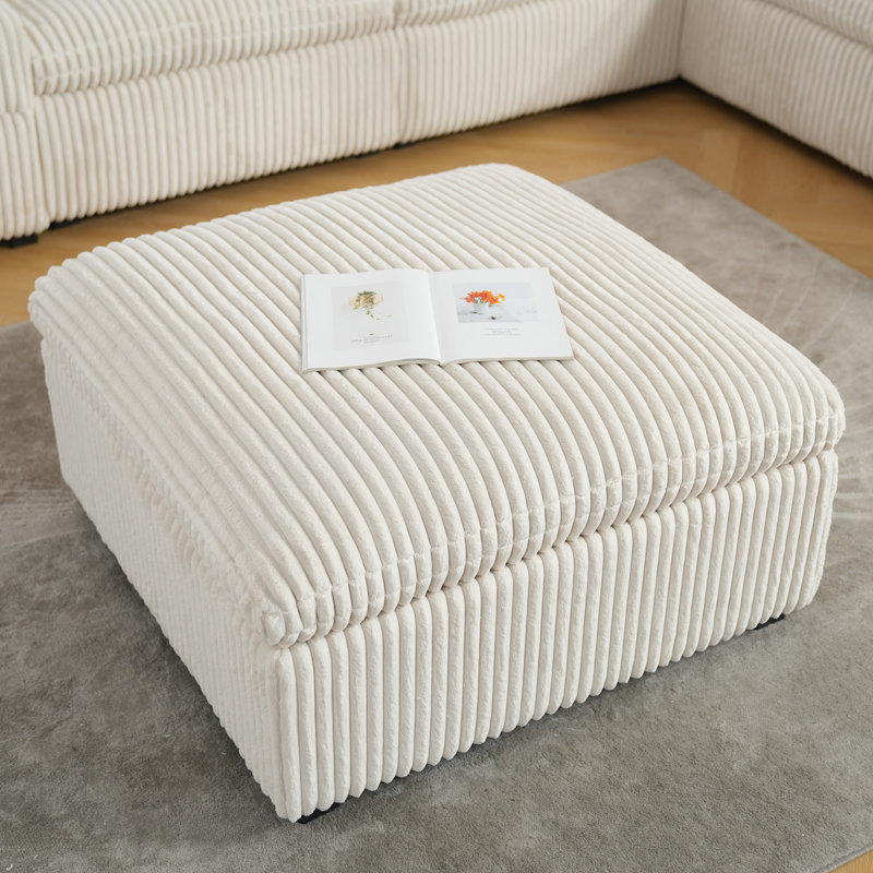 Jolett Upholstered Ottoman, Alabaster White Corduroy