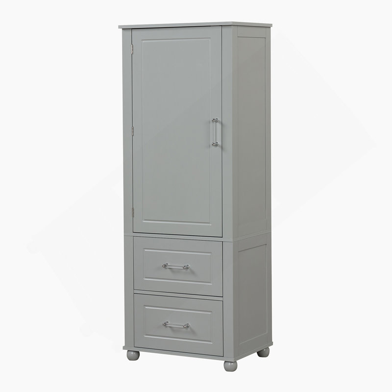 Tall Bathroom Storage Cabinet, Freestanding Storage Cabinet with Two Drawers and Adjustable Shelf, MDF Board with Painted Finish
