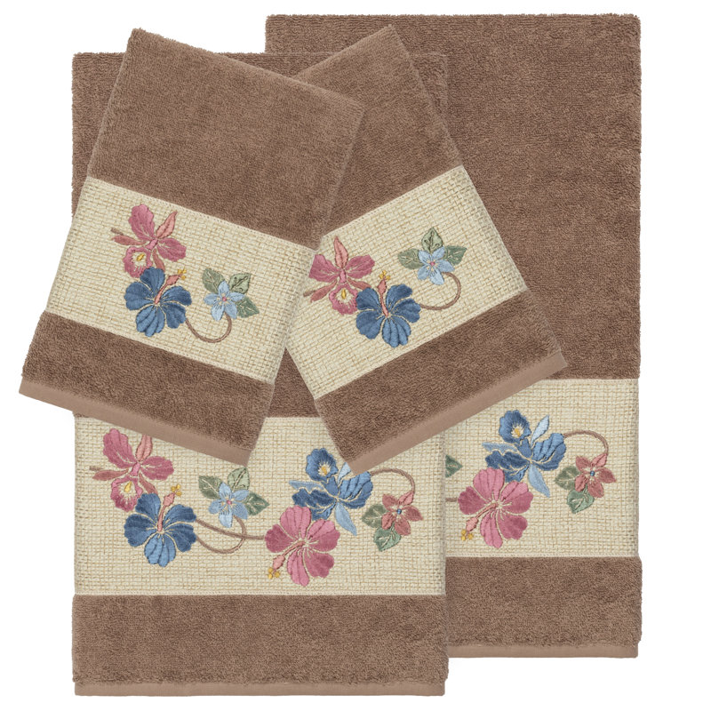 Caroline Embellished 4 Piece Towel Set, Latte