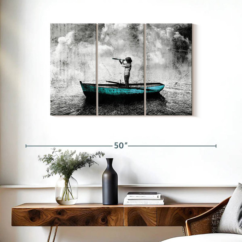 Mehar, homme sur un bateau, H 24 po x l 38 po