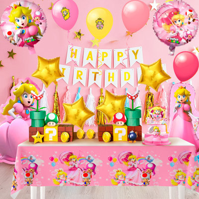 Princess Peach Party Decorations, 123pcs Princess Peach Birthday Balloons Kit