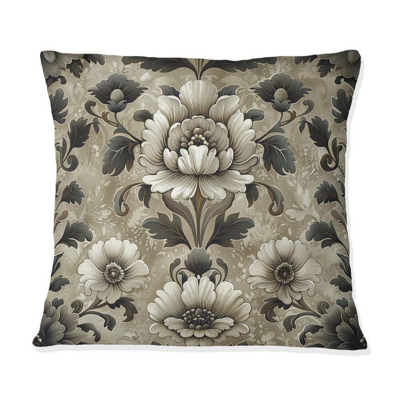 Coussin décoratif damassé à motif floral - Glam, H 18 po x l 18 po